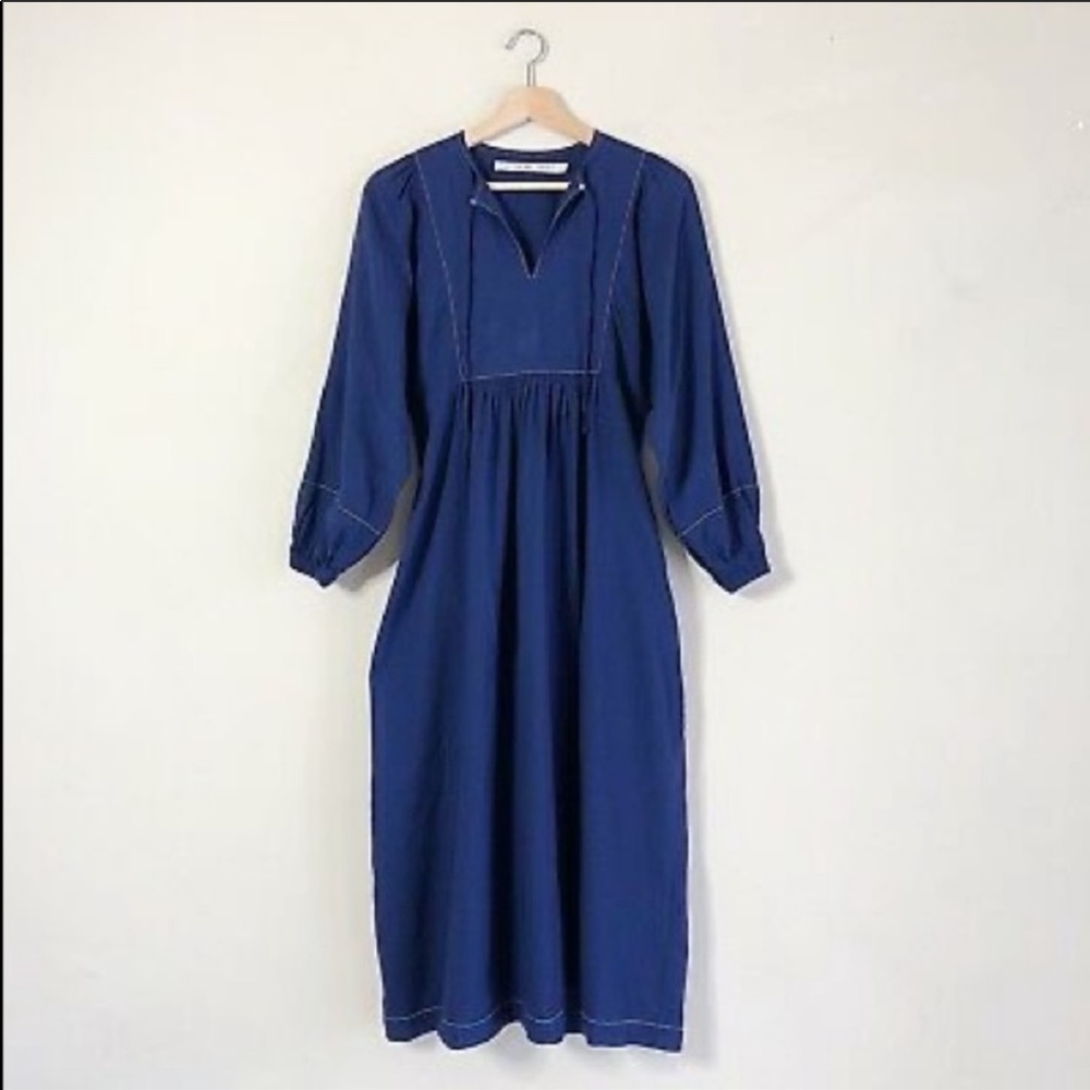 & Other Stories Long Sleeve Peasant Dress Blue 8